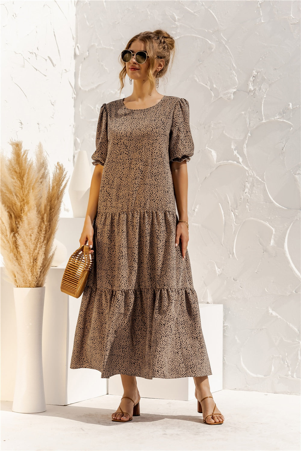 Summer Polka Dot Plaid Print Robe Maxi Dress