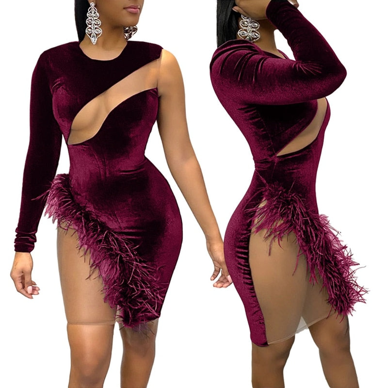 Velvet Christmas Dress Women Sexy Club Dress