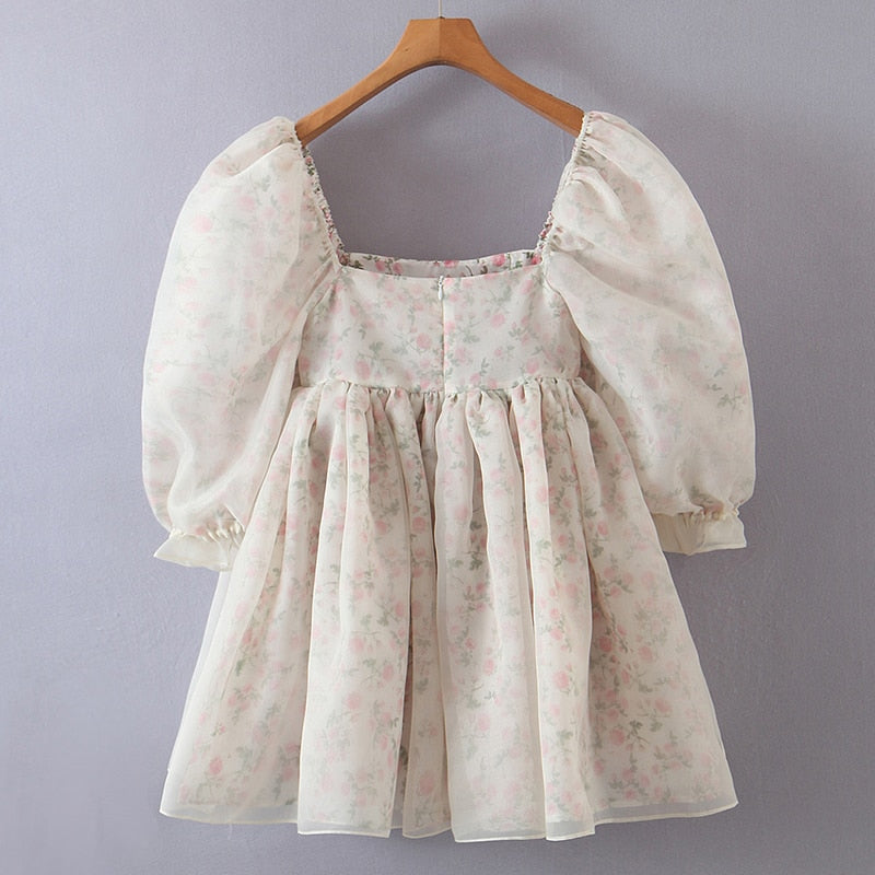 Summer Women Both-Sides Wear Floral Print Chiffon Organza Dress