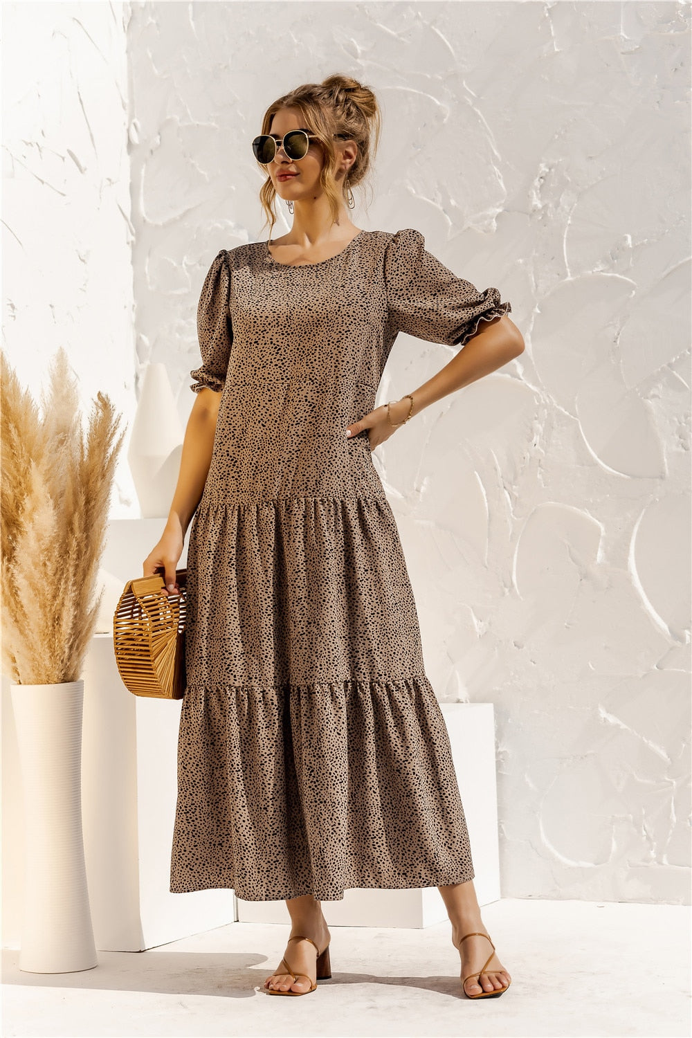 Summer Polka Dot Plaid Print Robe Maxi Dress