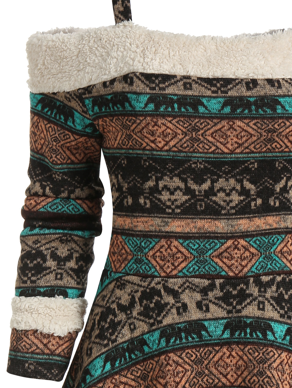 Aesthetic Cold Shoulder Tribal Print High Low Dress