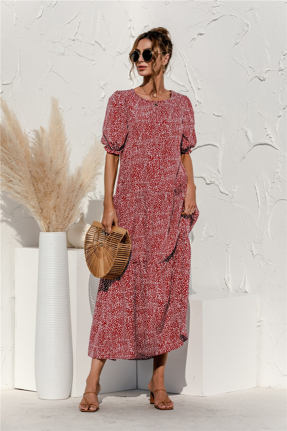 Summer Polka Dot Plaid Print Robe Maxi Dress
