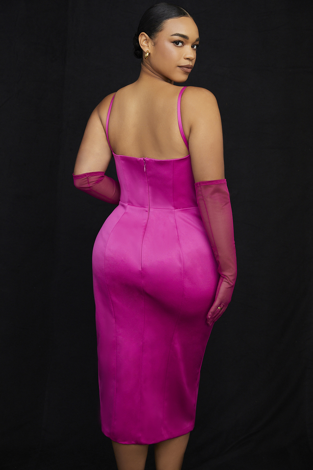 Satin Pleated Corset Midi Dress