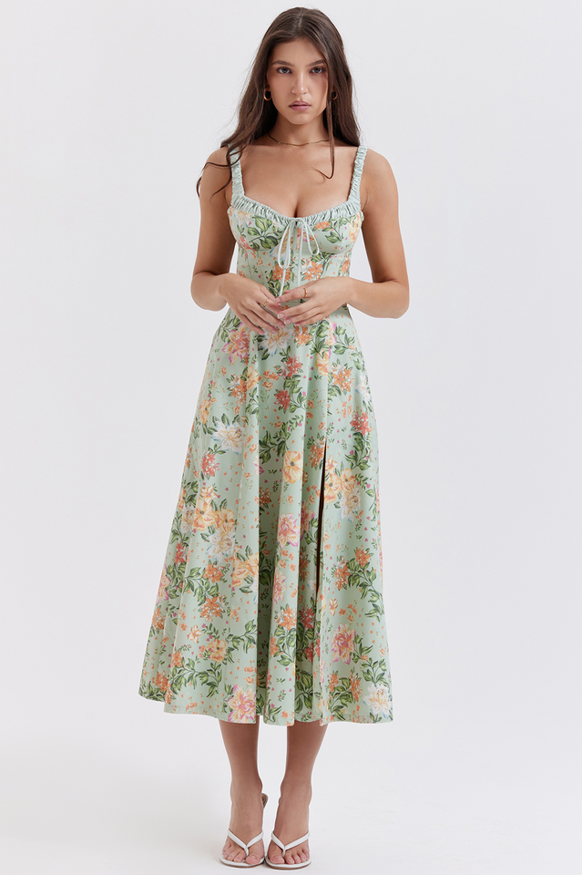 Sabrina Light Jade Print Bustier Sundress
