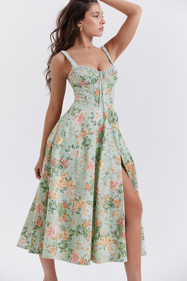 Sabrina Light Jade Print Bustier Sundress