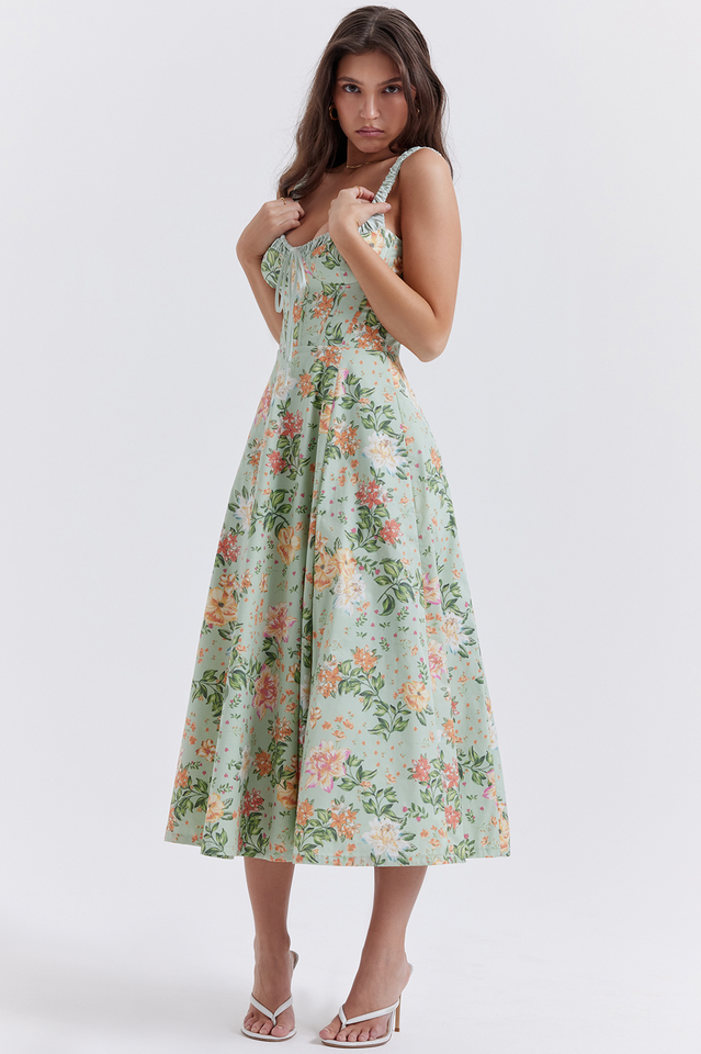 Sabrina Light Jade Print Bustier Sundress