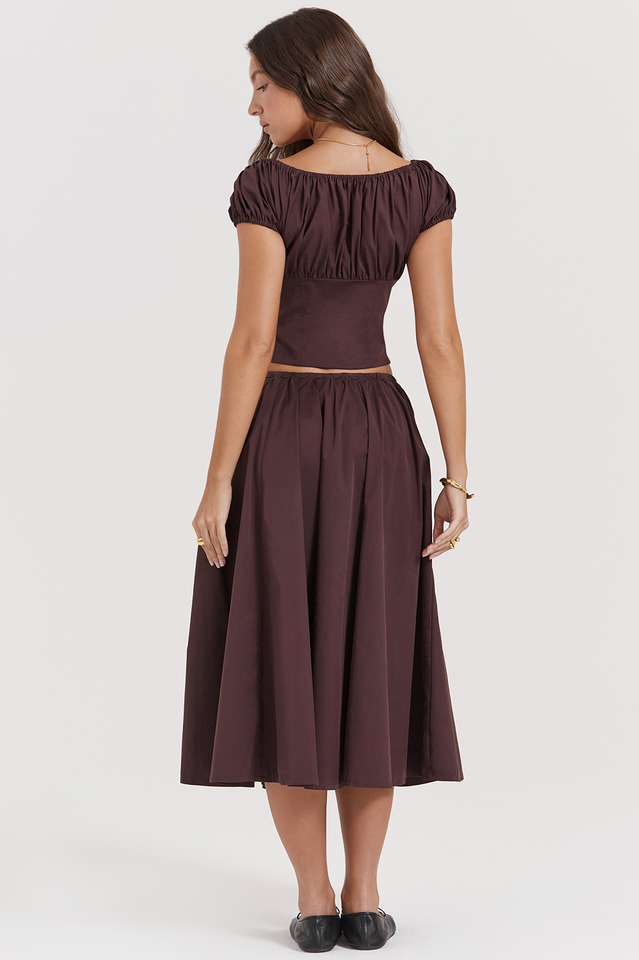 Kitty Rich Brown Gathered Top + Skirt Set