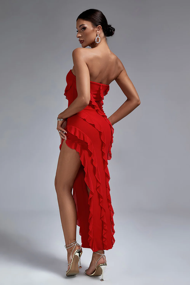 Qira Bandeau Ruffle Detail Maxi Dress