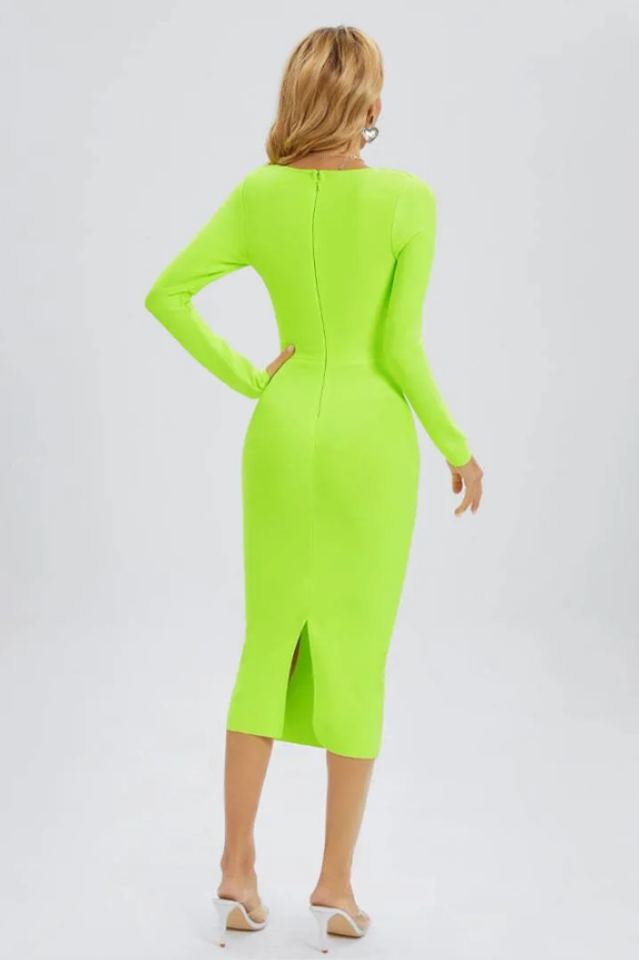 Samantha Fluorescent Green Long Sleeve Dress