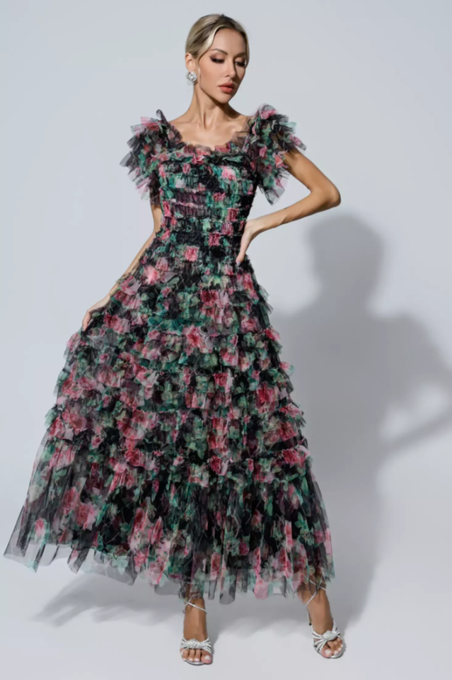 Nola Ruched Floral Maxi Dress