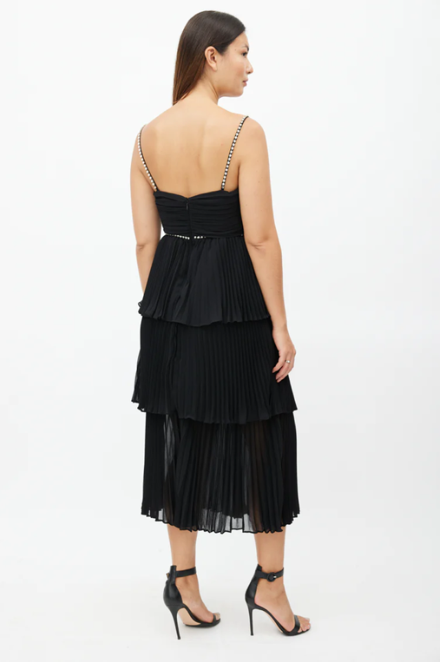 Rochie Black Tiered Jewel Chiffon Dress