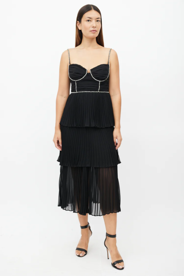 Rochie Black Tiered Jewel Chiffon Dress