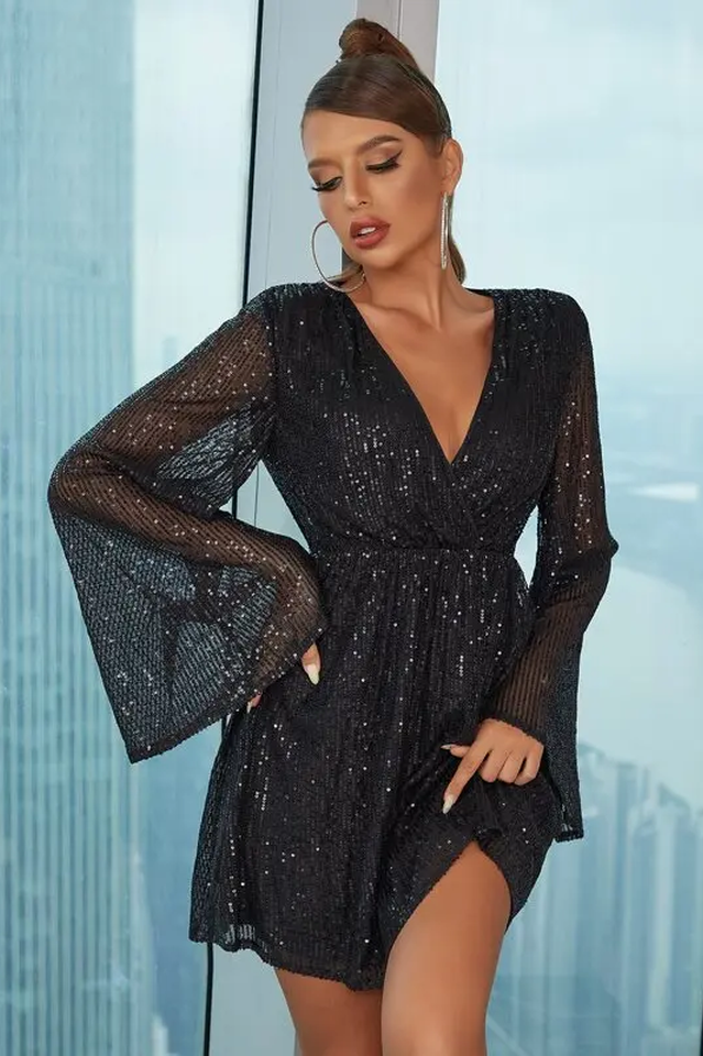 Plunging Neck Sequin Dress