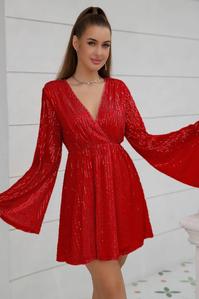 Plunging Neck Sequin Dress