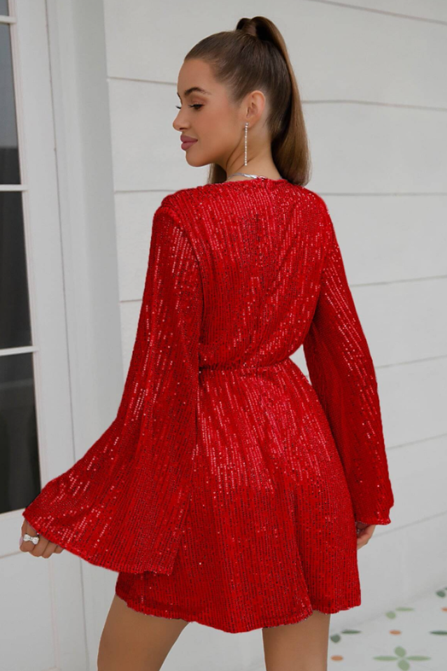 Plunging Neck Sequin Dress