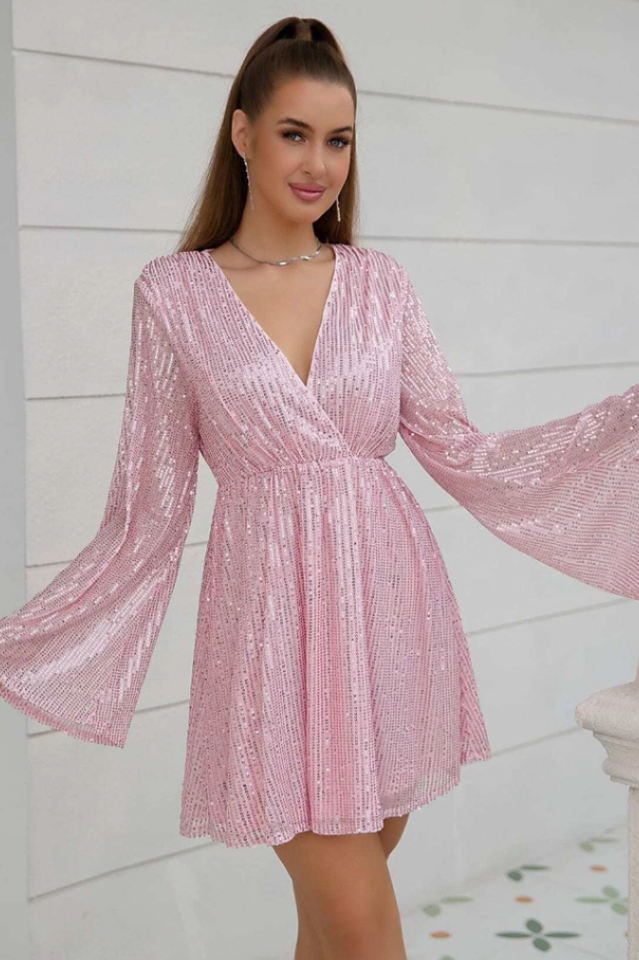 Plunging Neck Sequin Dress
