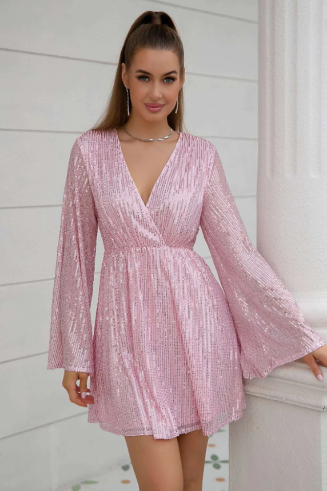 Plunging Neck Sequin Dress