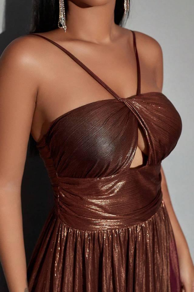 Bronze Spaghetti Strap Backless Dress