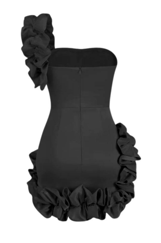 One Shoulder Ruffled Sheath Mini Dress