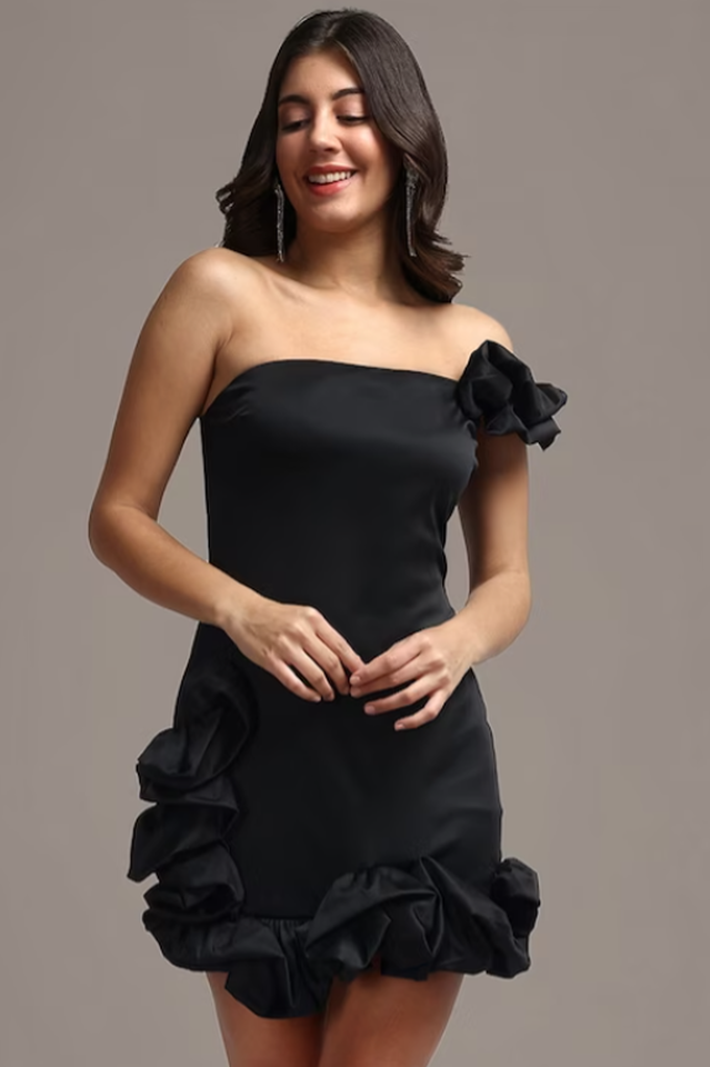One Shoulder Ruffled Sheath Mini Dress