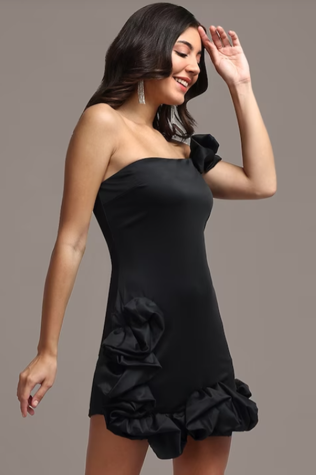 One Shoulder Ruffled Sheath Mini Dress