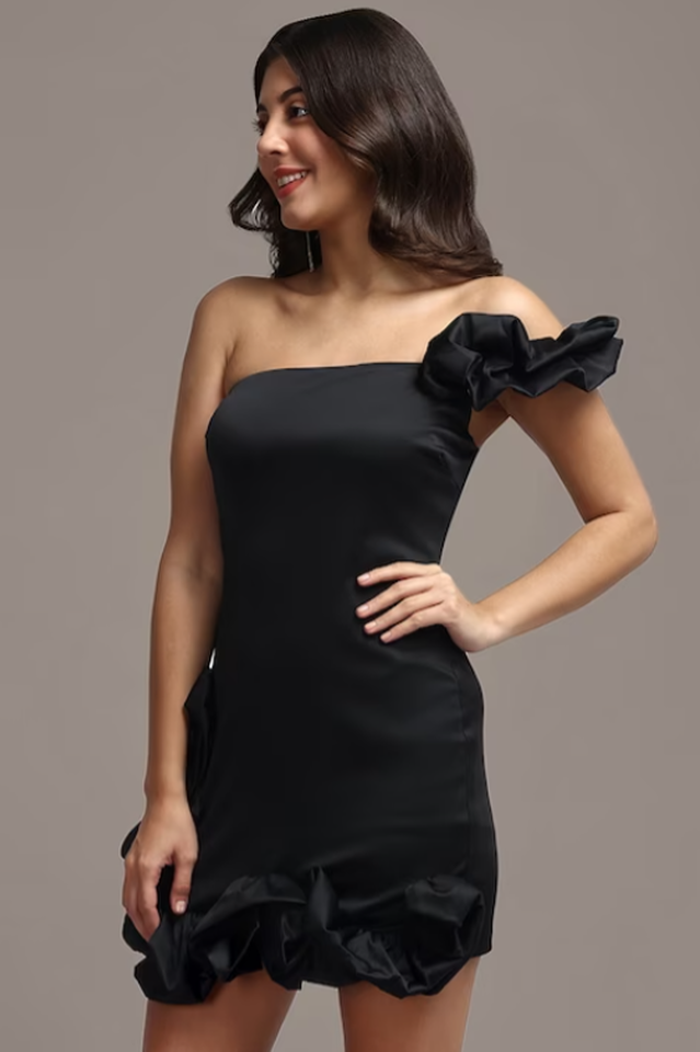 One Shoulder Ruffled Sheath Mini Dress