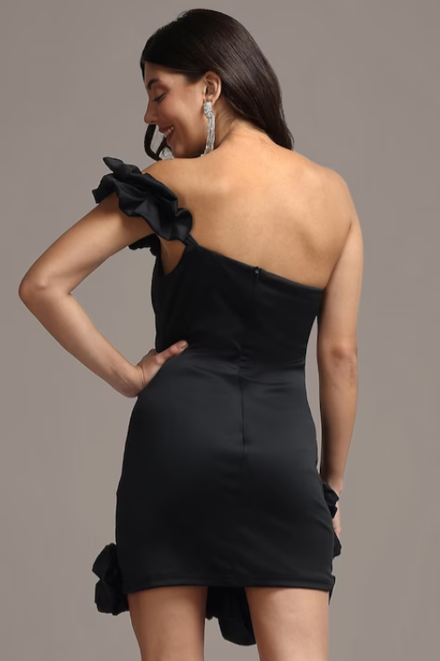 One Shoulder Ruffled Sheath Mini Dress