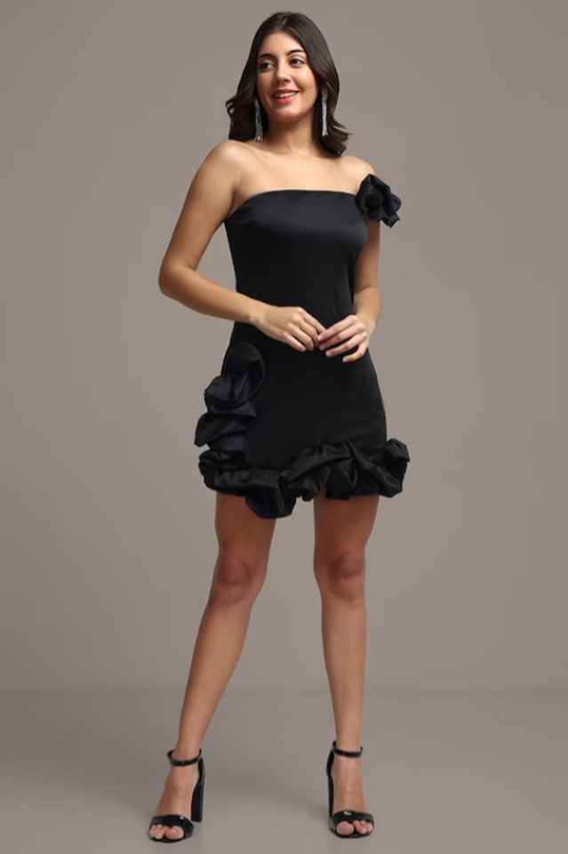 One Shoulder Ruffled Sheath Mini Dress