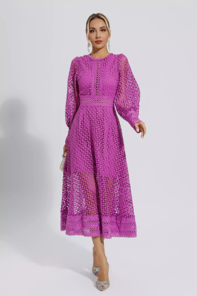 Puff Sleeves Fit & Flare Midi Dress
