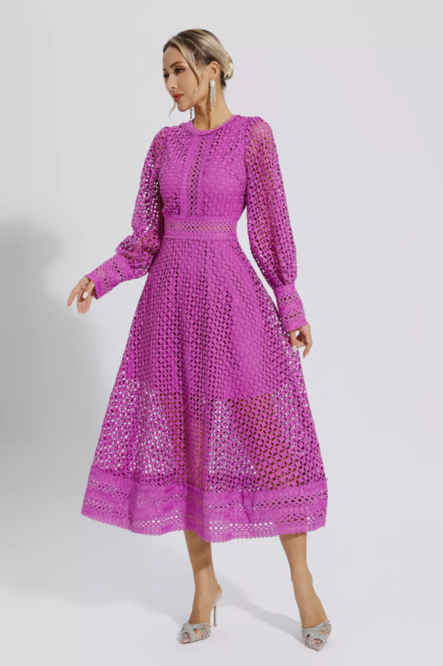 Puff Sleeves Fit & Flare Midi Dress