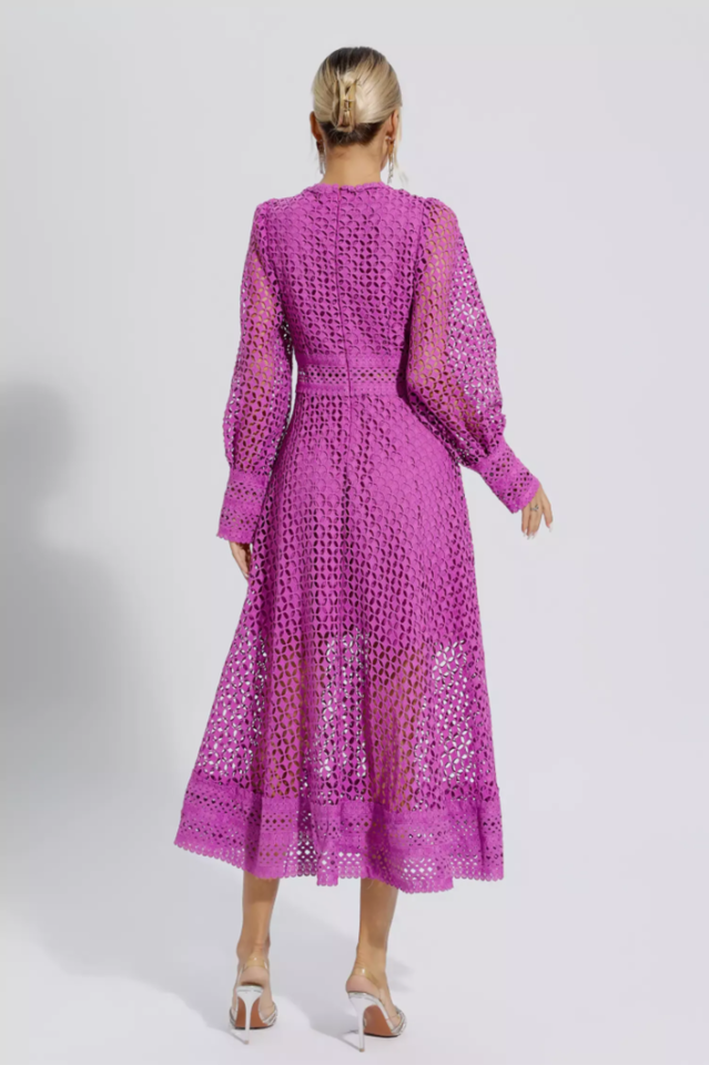 Puff Sleeves Fit & Flare Midi Dress