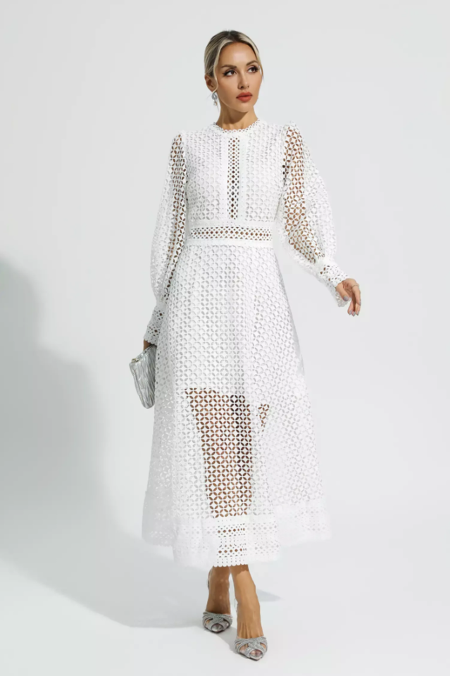 Puff Sleeves Fit & Flare Midi Dress