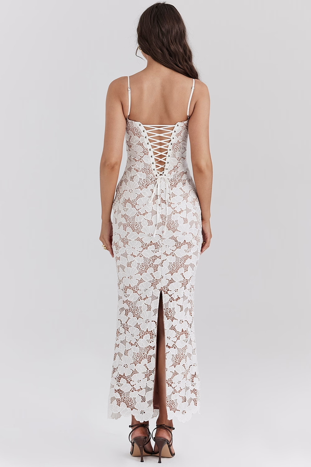 Pearl White Floral Embroidered Maxi Dress