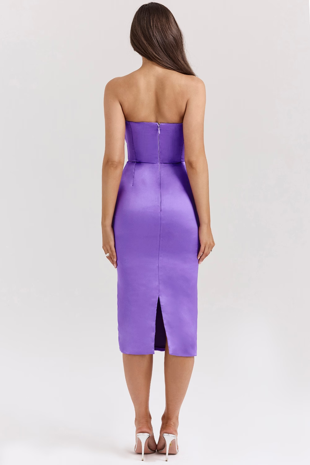 Santana Violet Satin Strapless Corset Dress