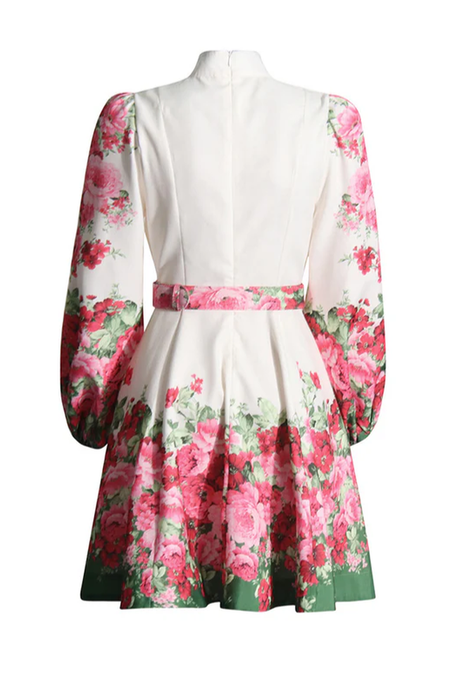Renata Floral Print Puff Sleeve Midi Dress