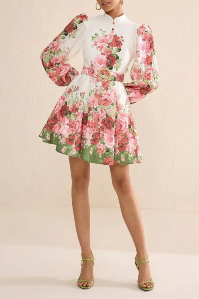 Renata Floral Print Puff Sleeve Midi Dress