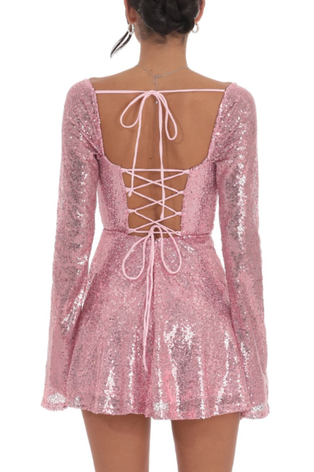 Sequin Flare Dress in Rose Gold