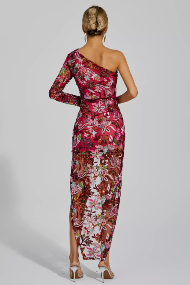 Jangeel Pink Slit Sequin Dress