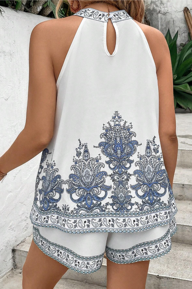 Plus Paisley Print Halter Top & Shorts