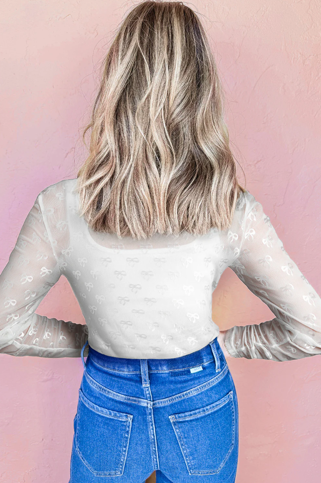 Mesh Bow Pattern Long Sleeve Top