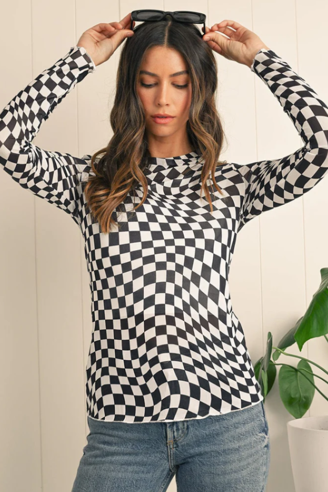 Rory Checkered Mesh Top