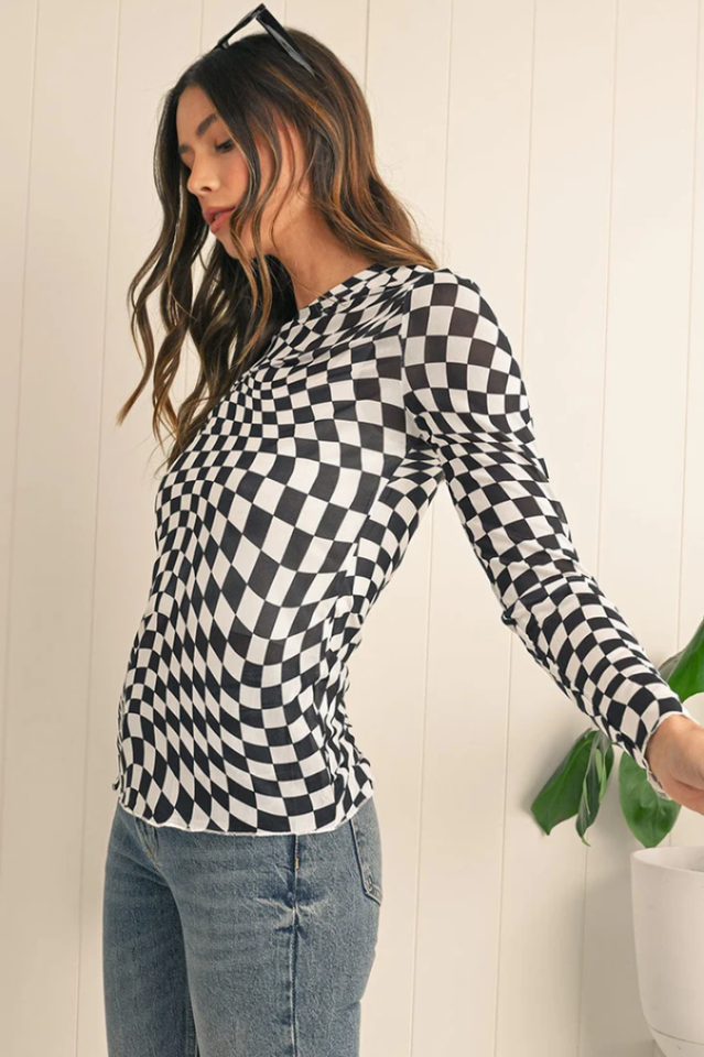 Rory Checkered Mesh Top