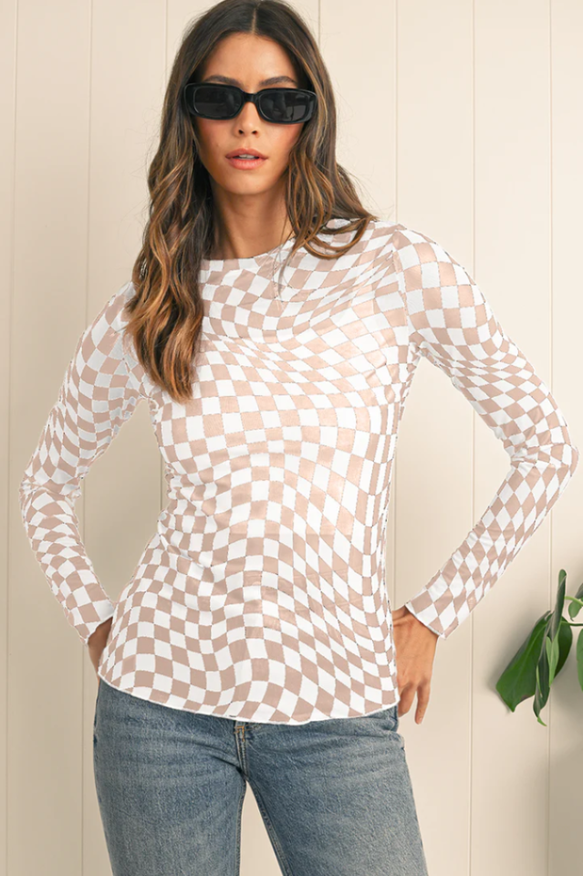 Rory Checkered Mesh Top