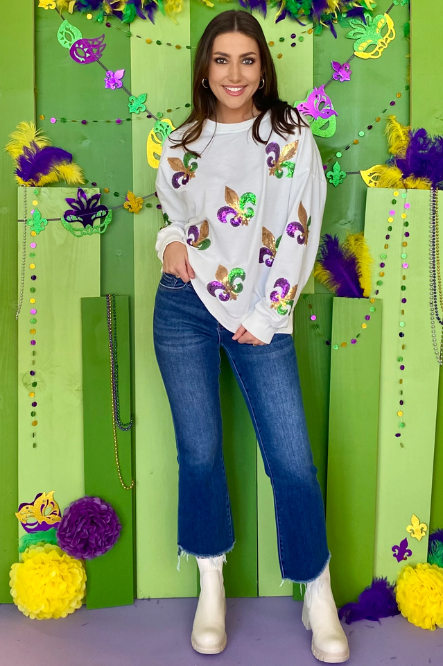Sequin Mardi Gras Graphic Pullover Sweatshirt