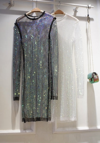 Female See Through Rhinestone Party Dress