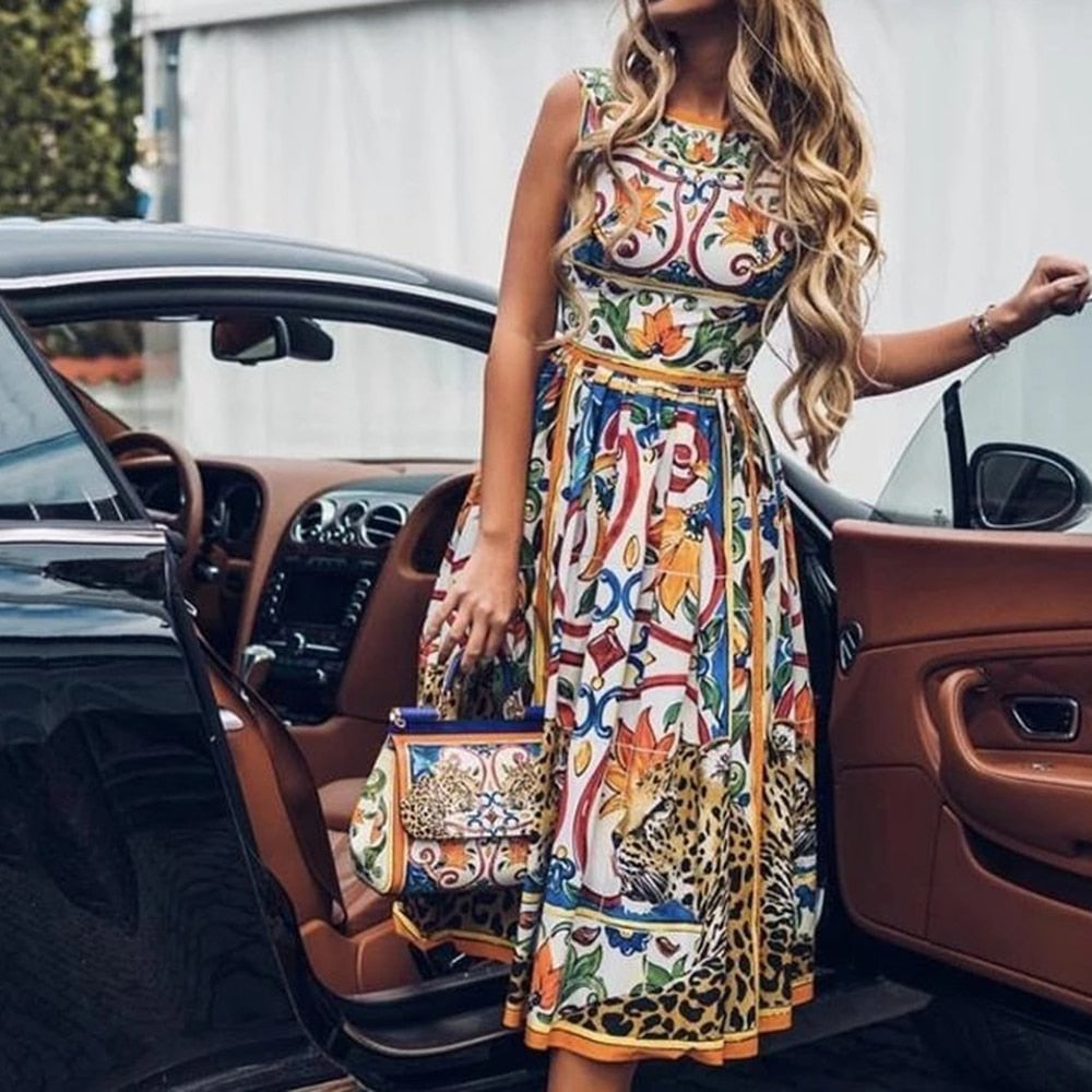 Summer Women Sundress Bohemian Floral Print Mixi Dress