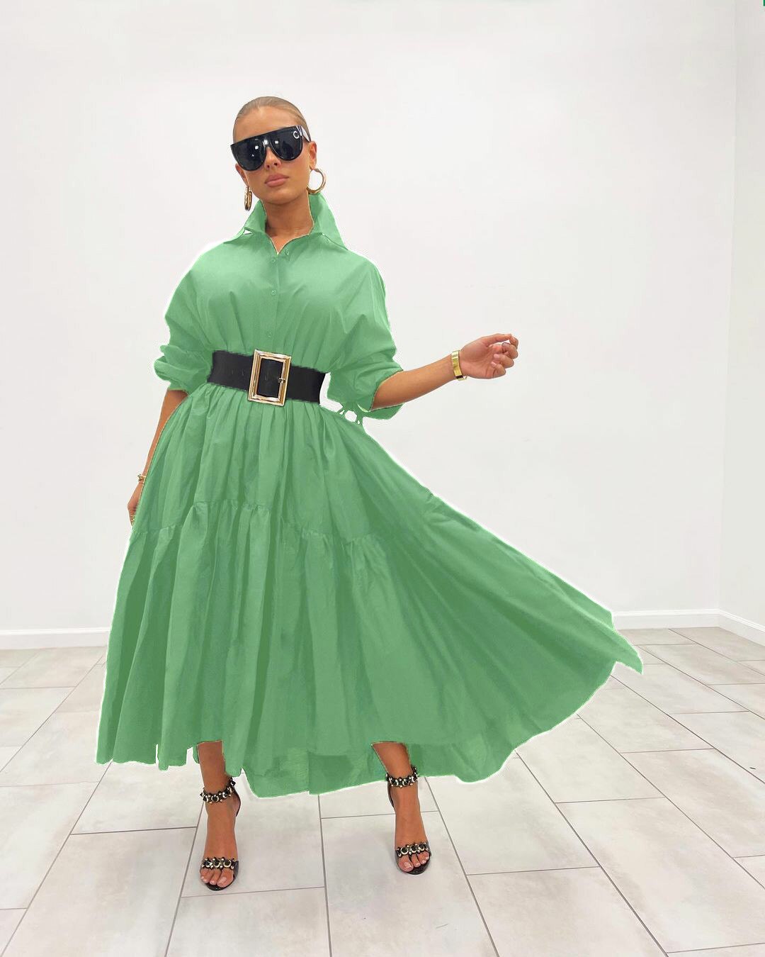 Spring Turn Down Collar Long Shirt Maxi Dress