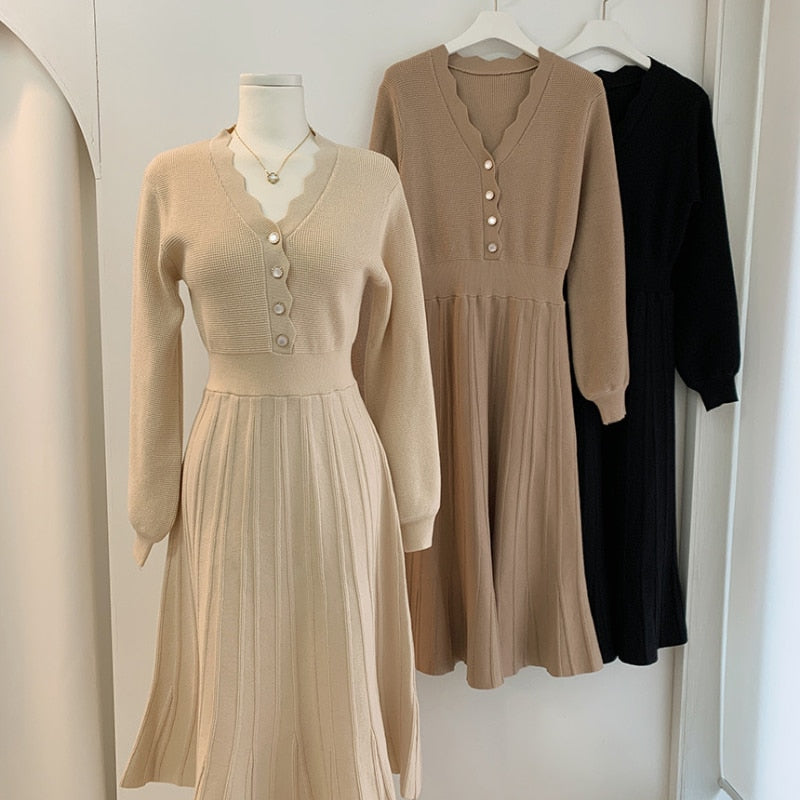 Vintage One Piece Korean Pleated Dress
