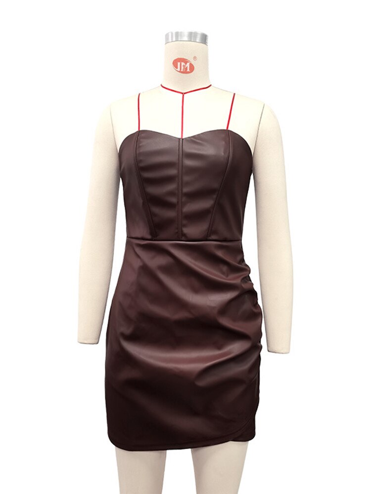 Strapless PU Leather Mini Dress