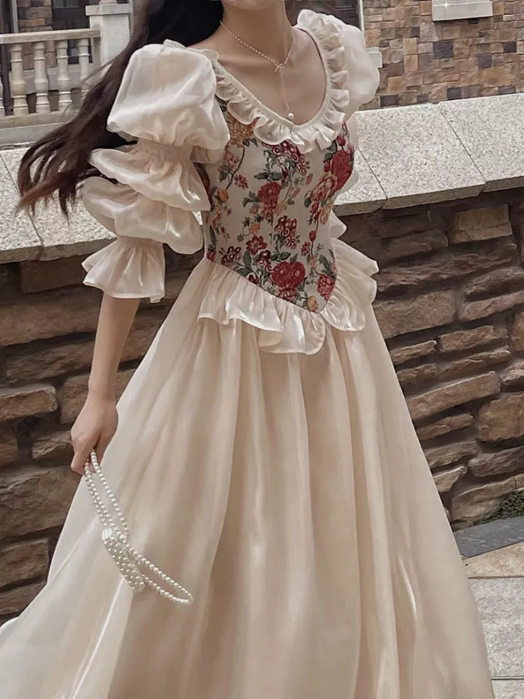 Vintage Elegant Print Floral Dress